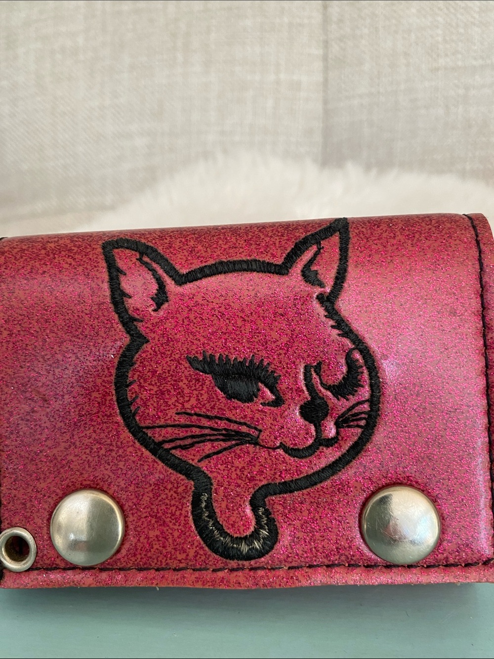 Retro Punk ‘Winking Cat’  Pink Women's Card & Key Holder